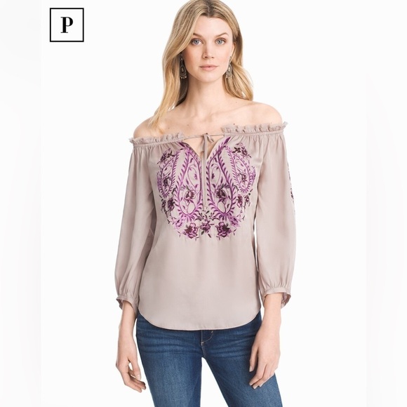 Whbm - Petite Off-The-Shoulder Embroidered Top - Picture 1 of 6